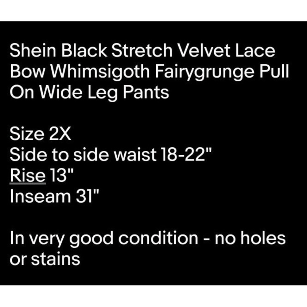 Black Stretch Velvet Lace Bow Whimsigoth Fairygrunge Pull On Wide Leg Pants 2X - Picture 6 of 6